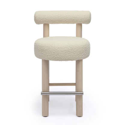 Austin Cream Boucle and Solid Wood Counter Stool