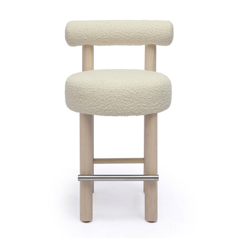 Austin Cream Boucle and Solid Wood Counter Stool