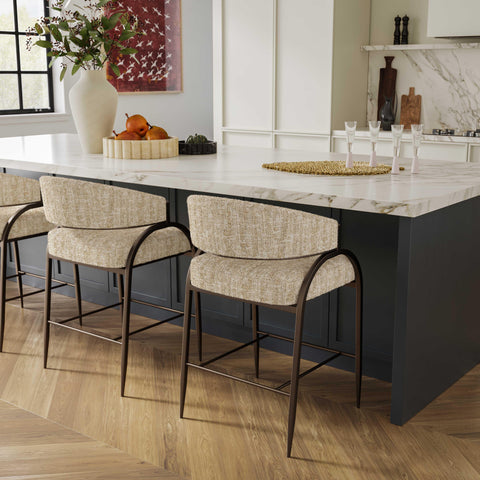 Rosalie Valois Taupe Textured Performance Boucle Counter Stool - image 2
