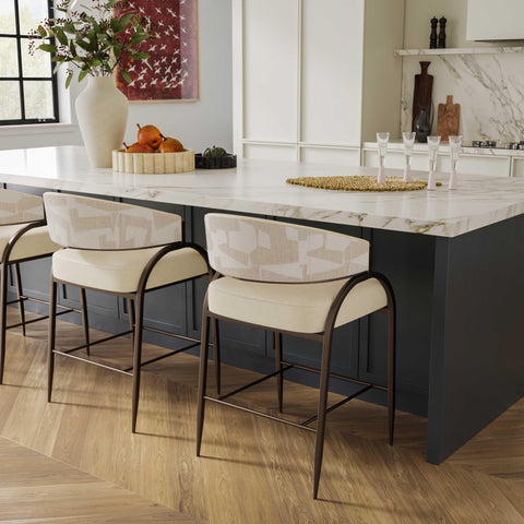 Rosalie Valois Cream 2-Tone Performance Vegan Leather and Jacquard Counter Stool - image 2