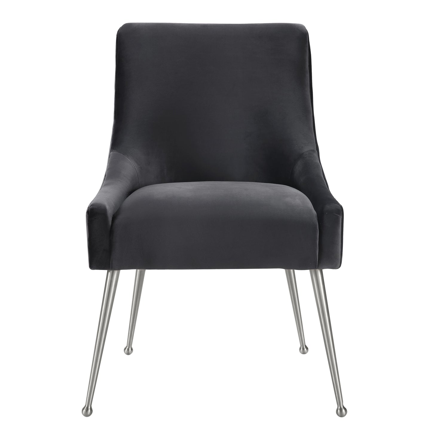 lyrical grey velvet side chair with silver legs