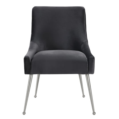 Lyrical Grey Velvet Side Chair with Silver Legs