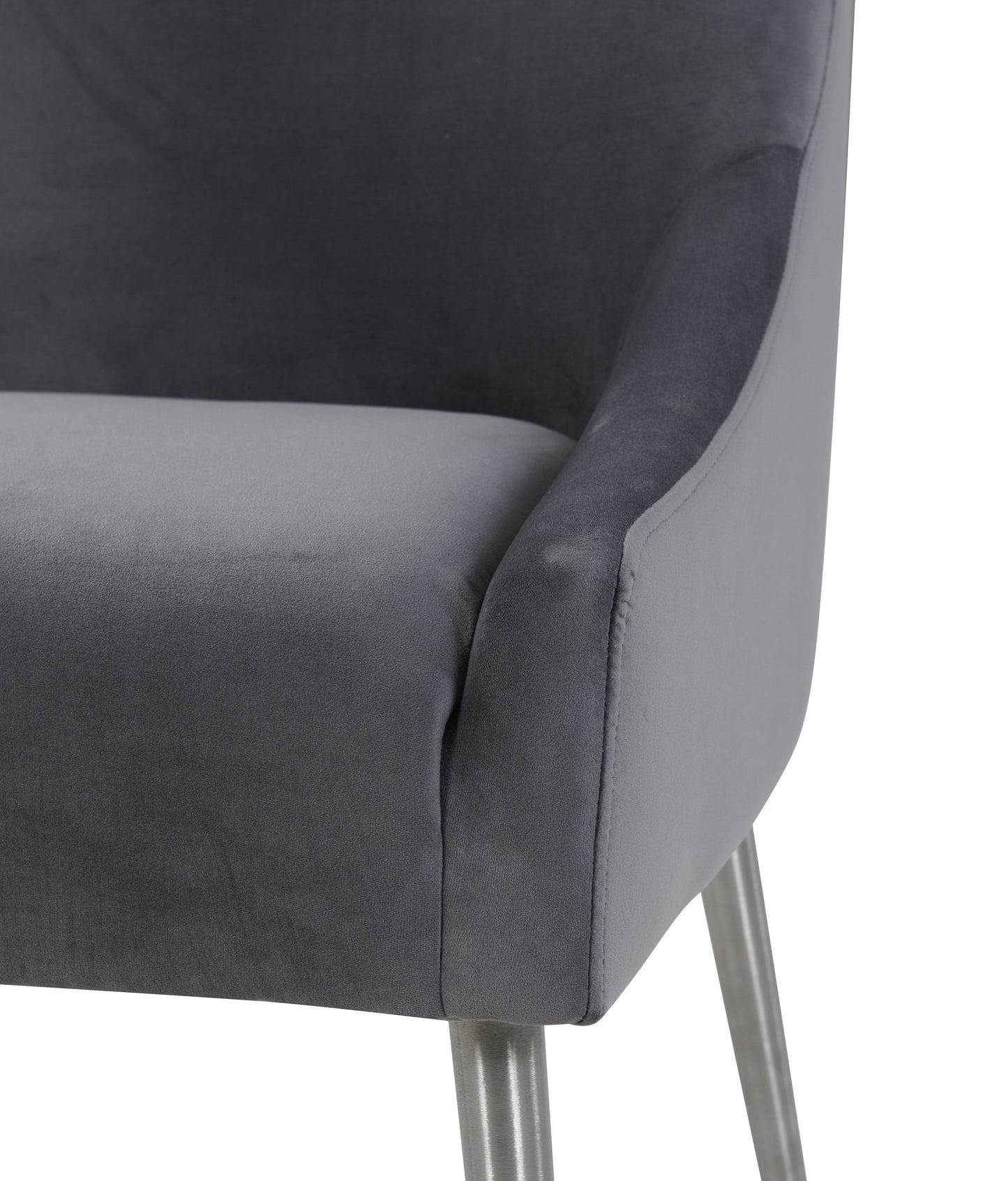 lyrical grey velvet side chair with silver legs