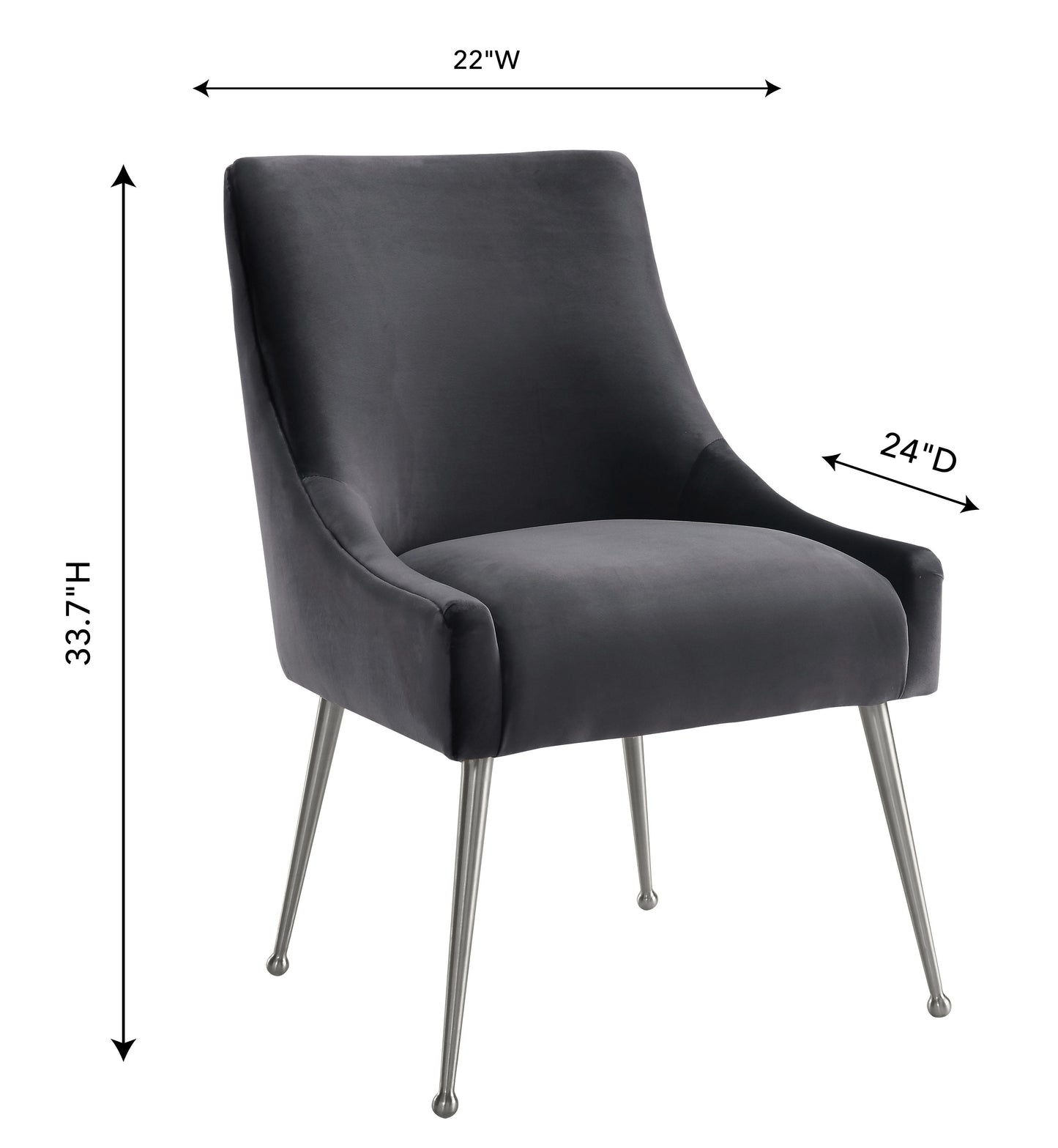 lyrical grey velvet side chair with silver legs