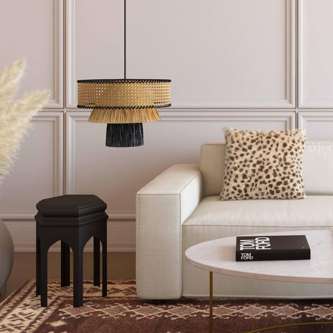 Genevieve Siena Natural &amp; Black Raffia Pendant Lamp - image 2