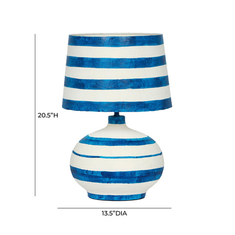 Samma Blue Striped Papier Mache Table Lamp