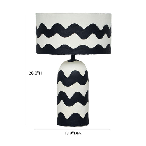 Envy Black Waves Papier Mache Table Lamp