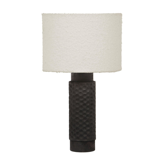 Memphis Cream Boucle & Black Hand Carved Wood Table Lamp