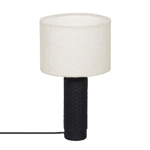 Memphis Cream Boucle & Black Hand Carved Wood Table Lamp