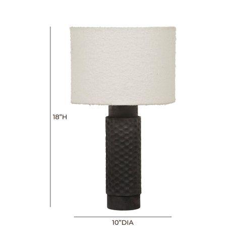 Memphis Cream Boucle & Black Hand Carved Wood Table Lamp