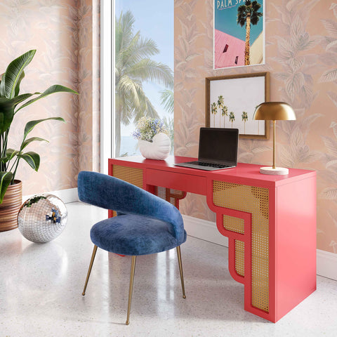Cube Coral Pink & Rattan Executive Desk