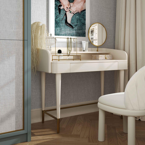 Hampshire Cream Vegan Leather Wrapped Vanity Desk