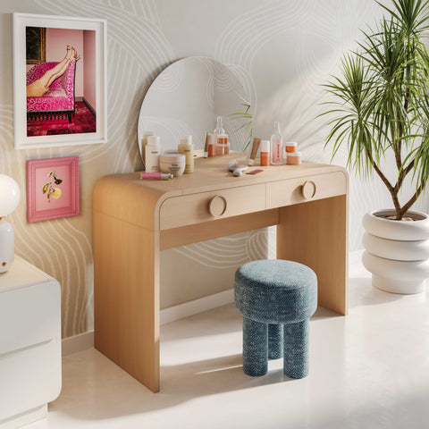 Valentina Orleans 48 Natural Ash 2-Drawer Vanity Desk with Mirror - image 2