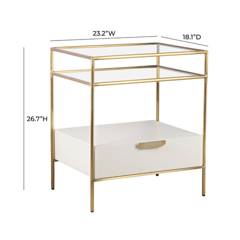 Shabby Cream Glass Nightstand