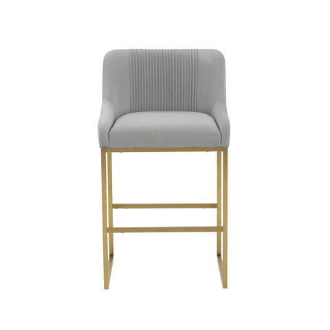 Kenya Grey Pleated Velvet Counter Stool