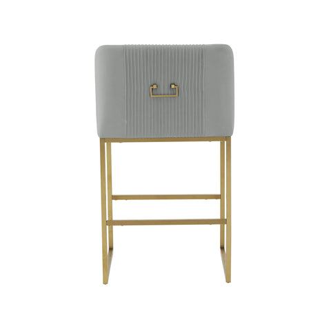 Kenya Grey Pleated Velvet Counter Stool