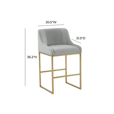 Kenya Grey Pleated Velvet Counter Stool
