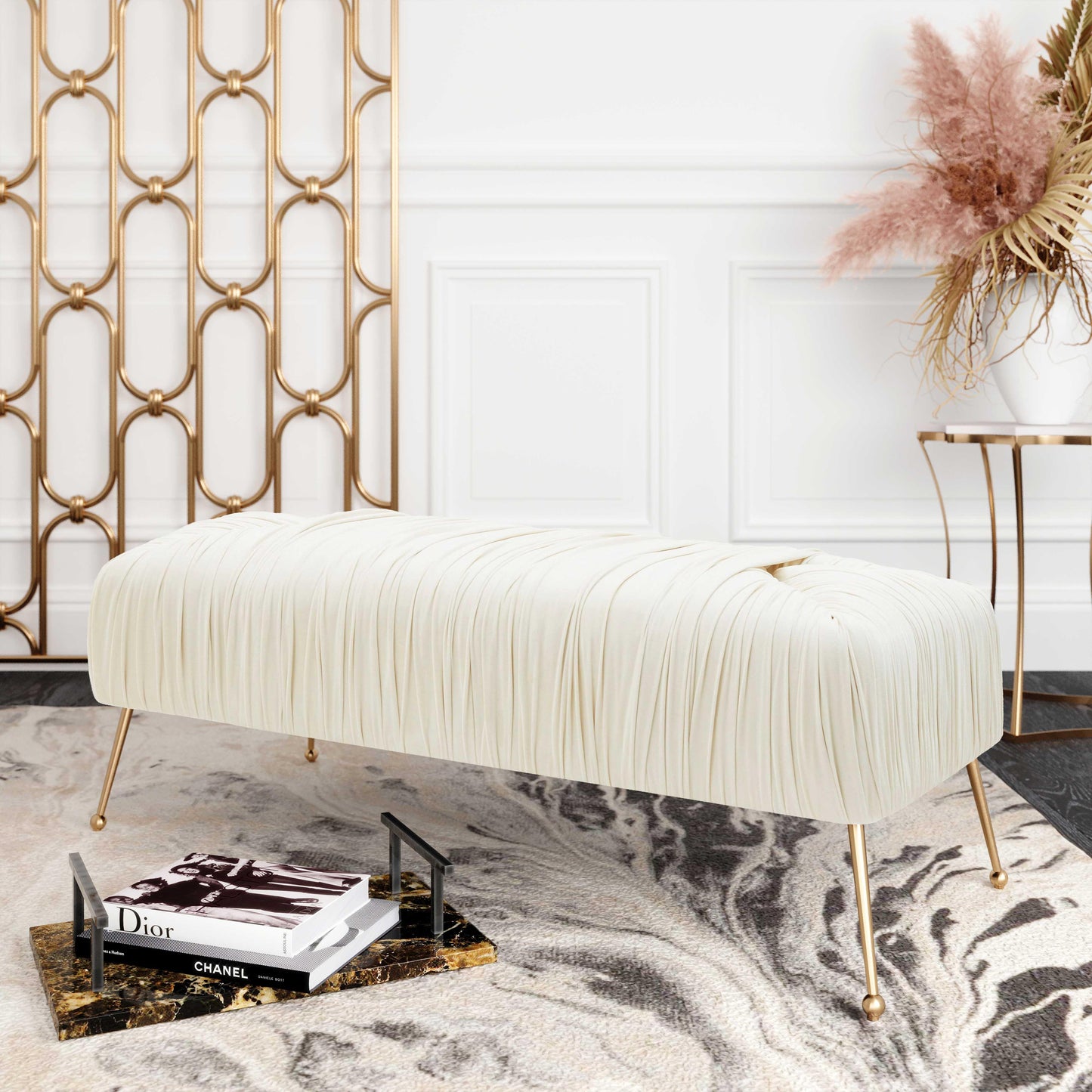 betty cream velvet bench