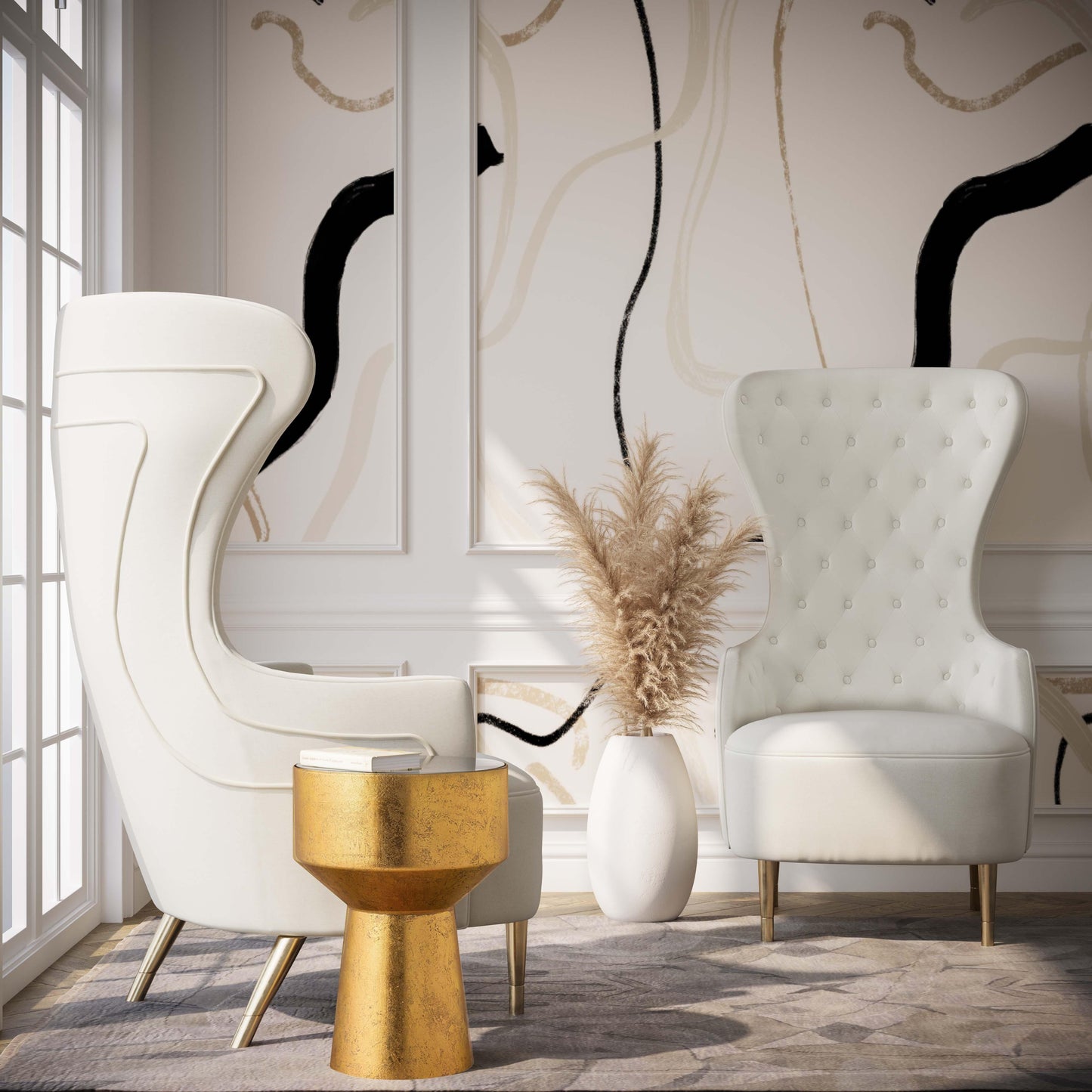 inca cream velvet wingback chair