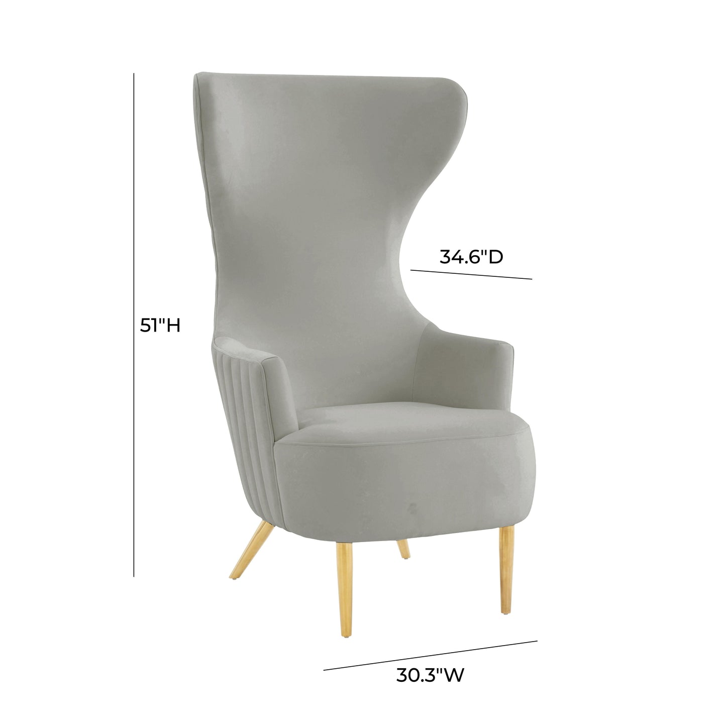 arabelle grey velvet channel tufted wingback chair