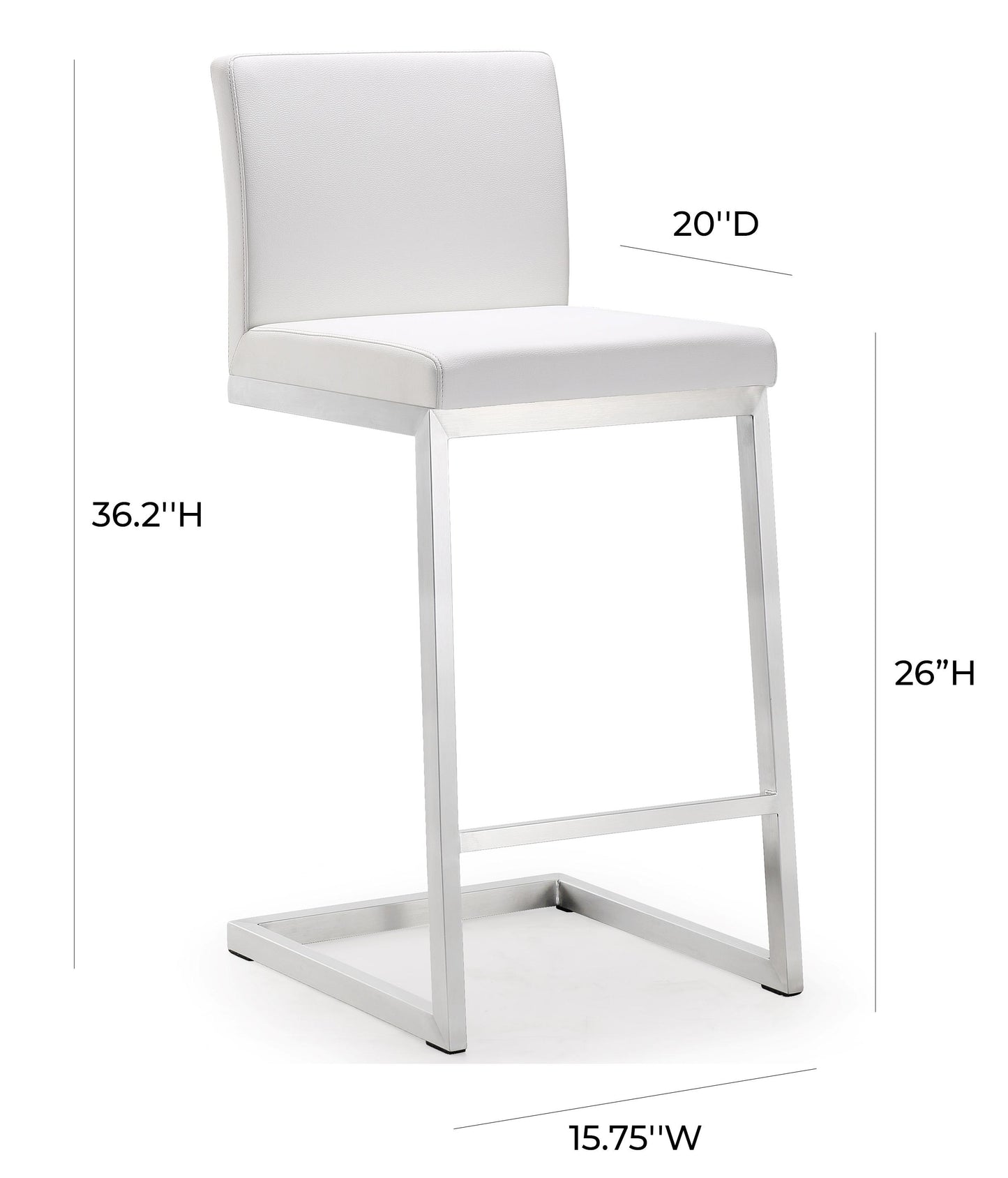 scarlett white stainless steel counter stool - set of 2