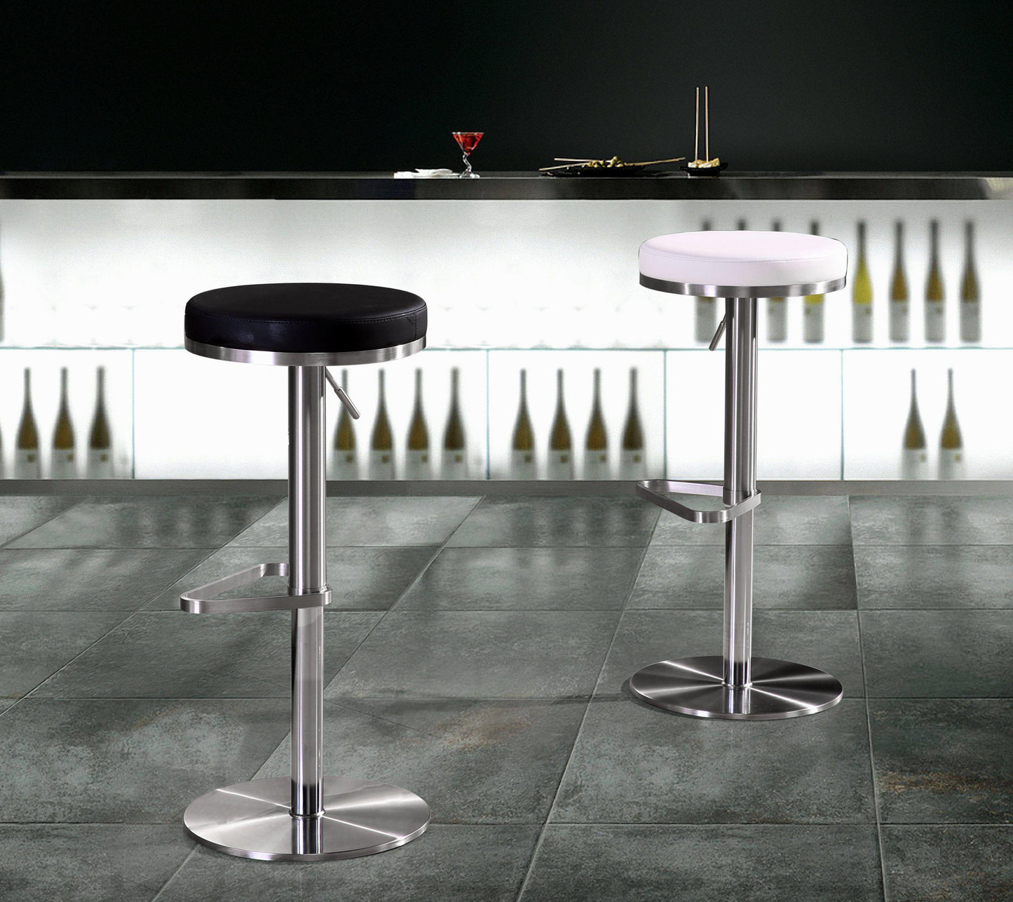 charlee white stainless steel adjustable barstool