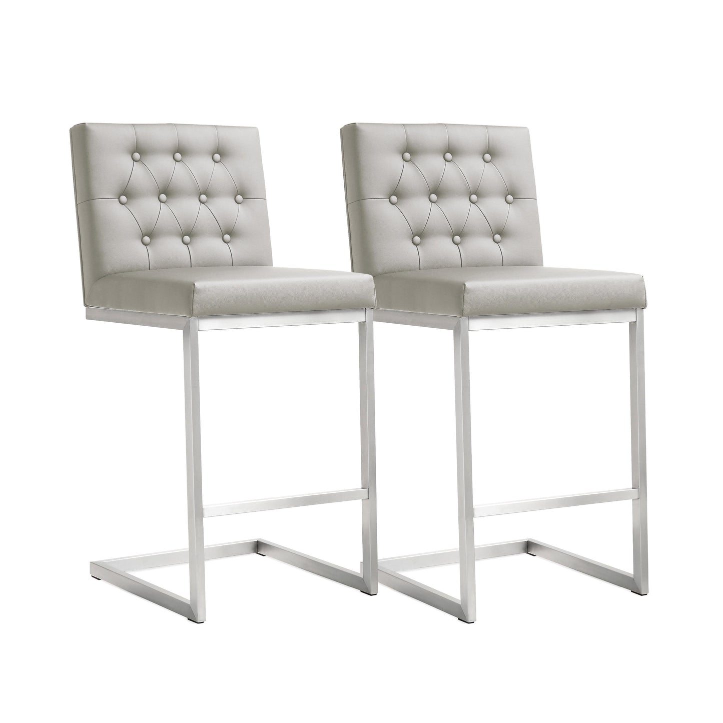 betty light grey performance vegan leather and steel counter stool - set of 2