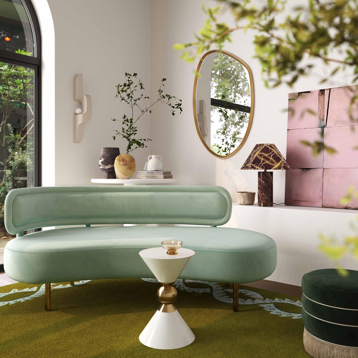 kendall mint green velvet sofa