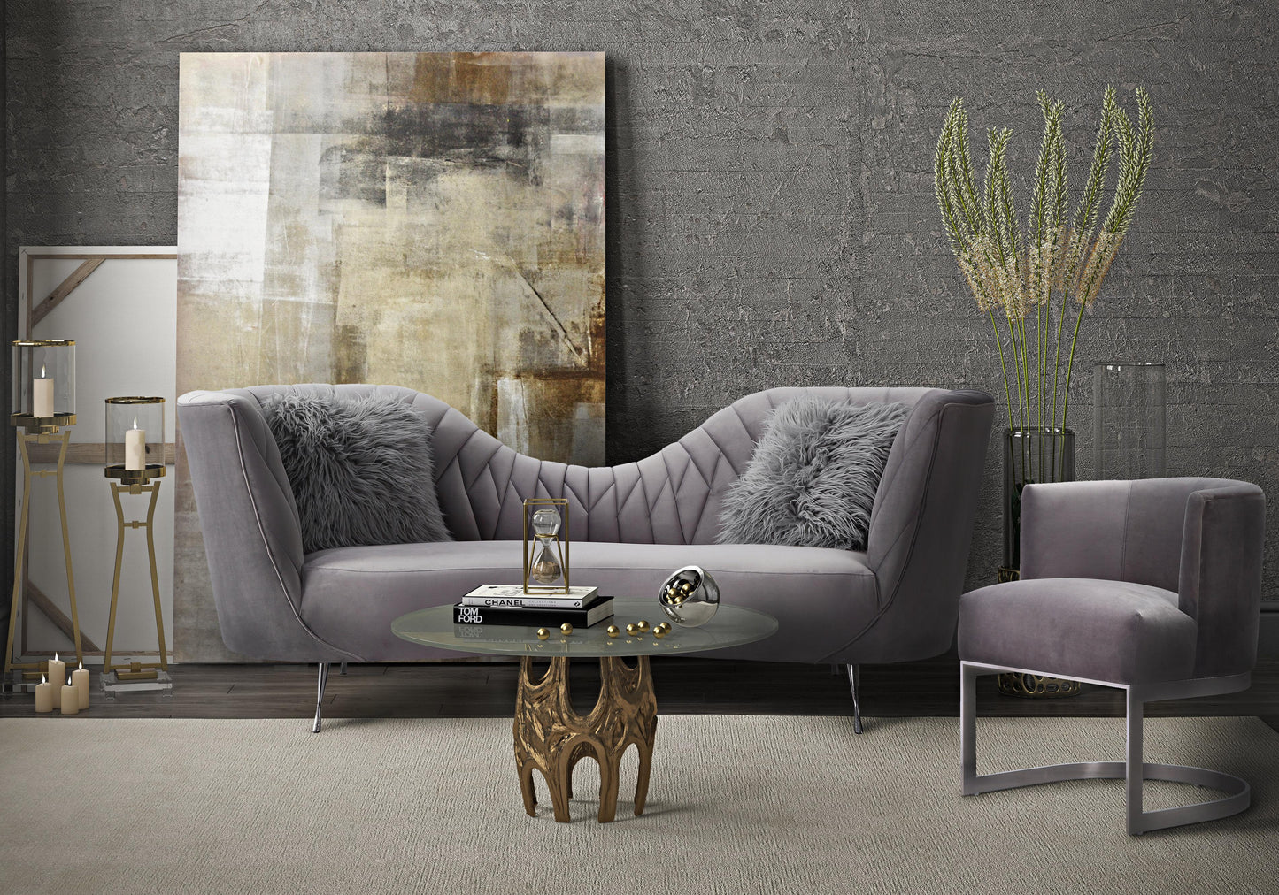 mixie grey velvet sofa