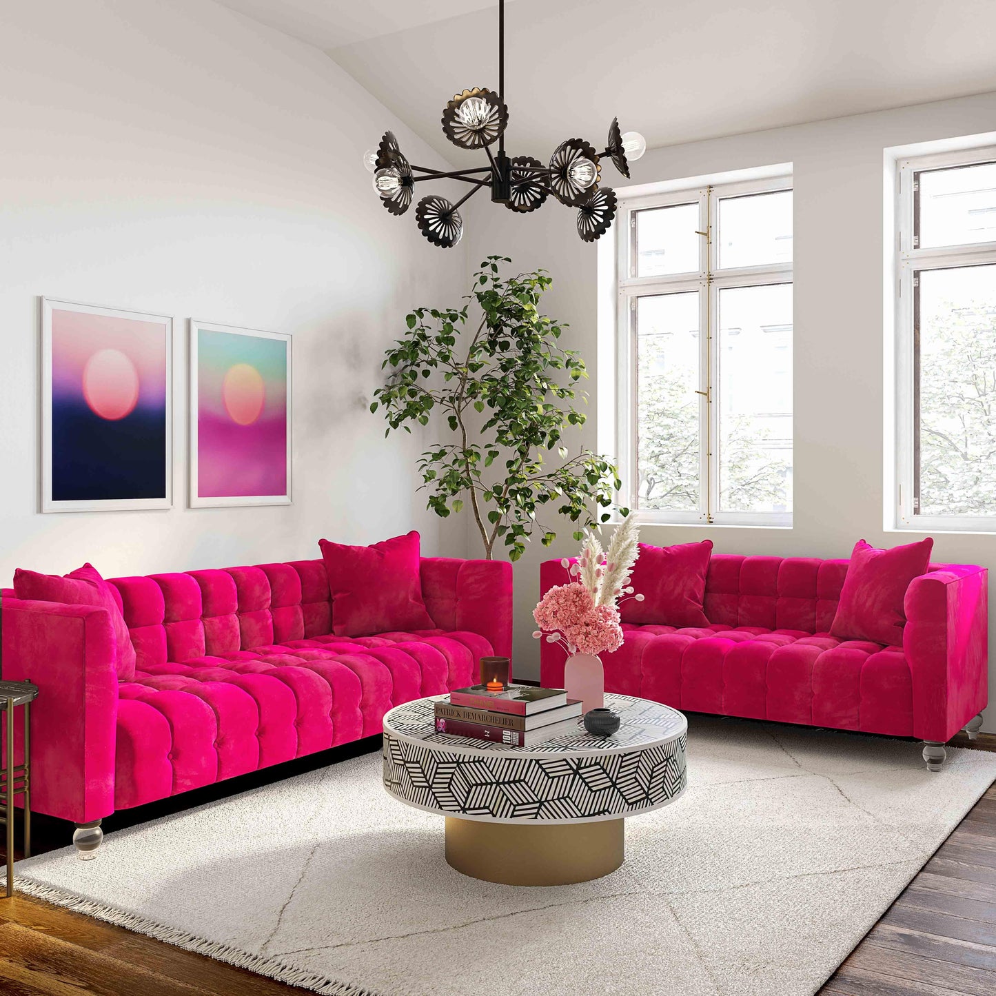 rapunzel hot pink velvet loveseat