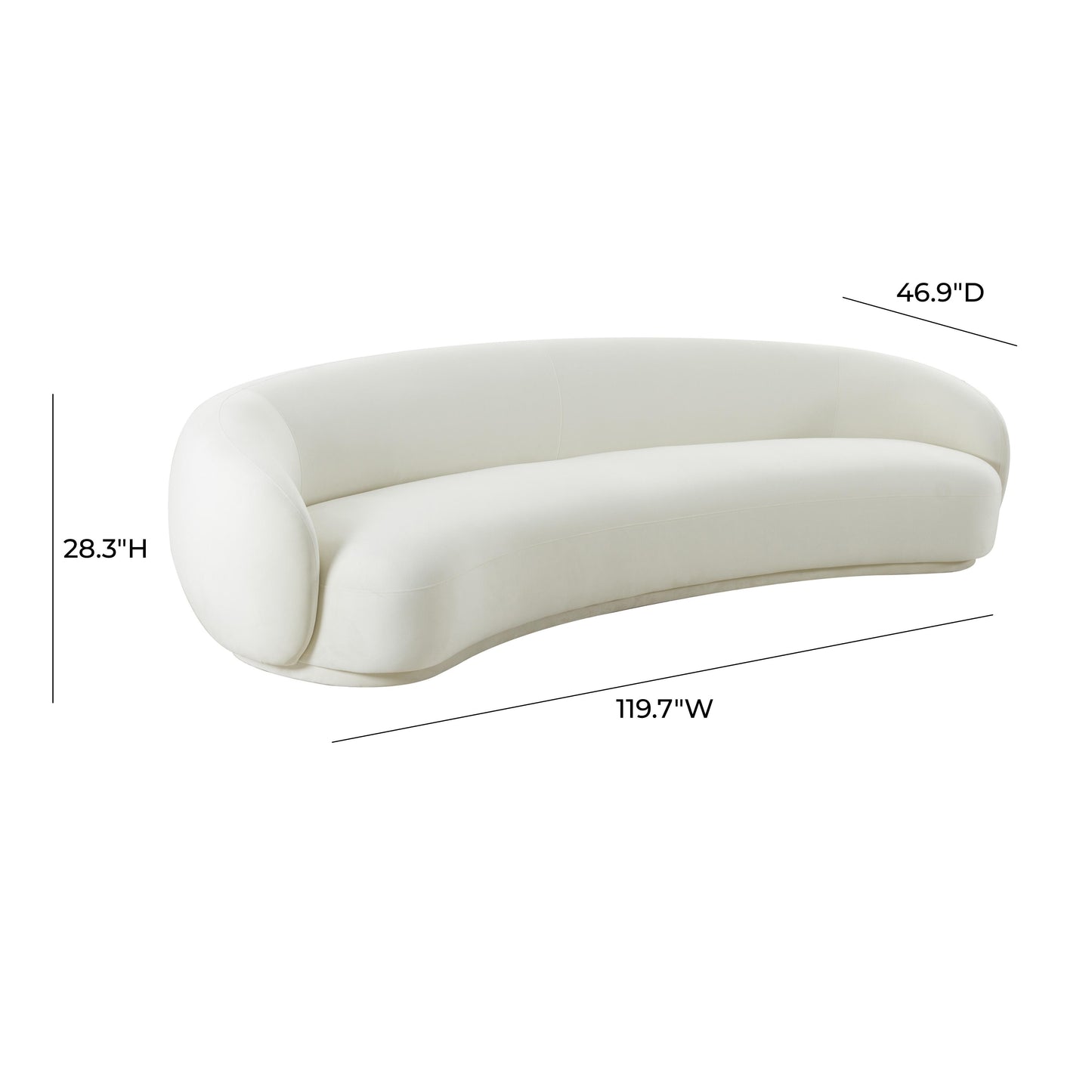 tischa cream velvet 120 inch sofa