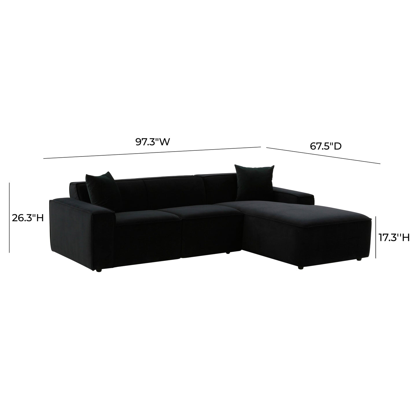 zoe black velvet sectional - raf