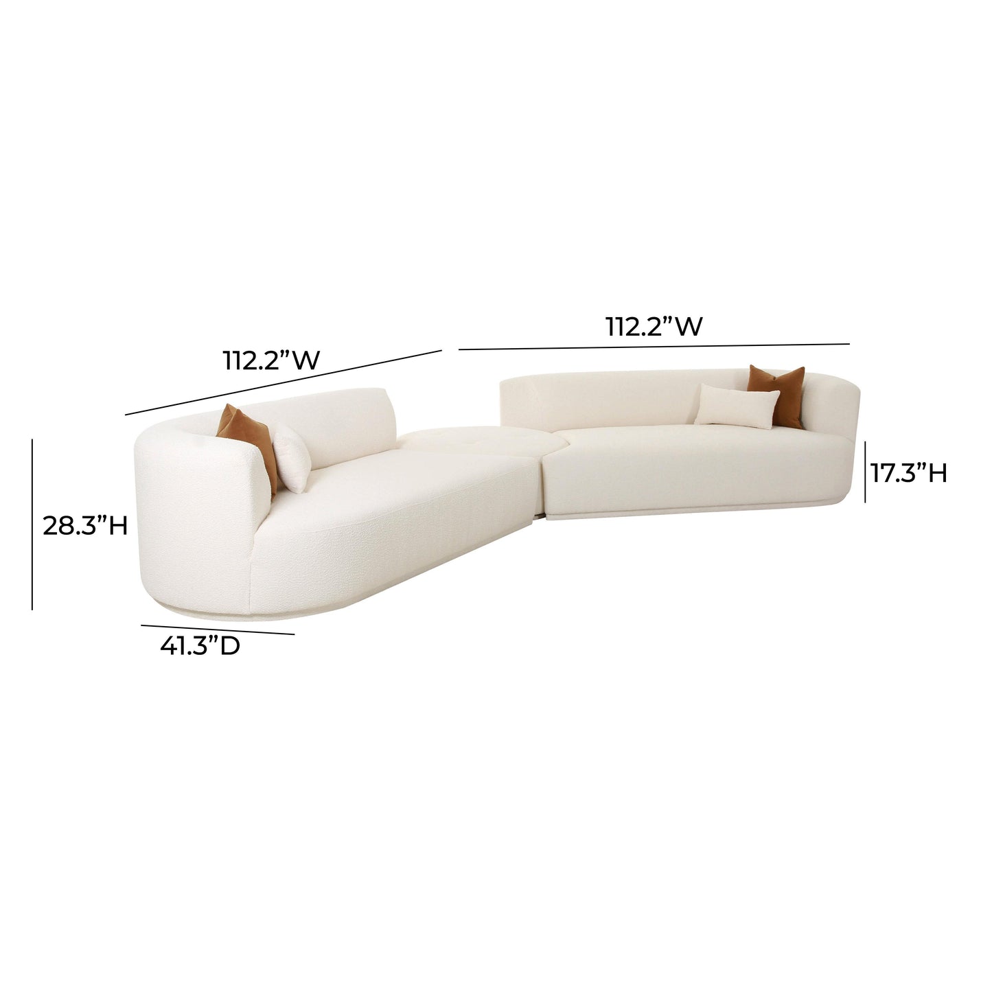 crosshatch cream boucle 3-piece modular sectional