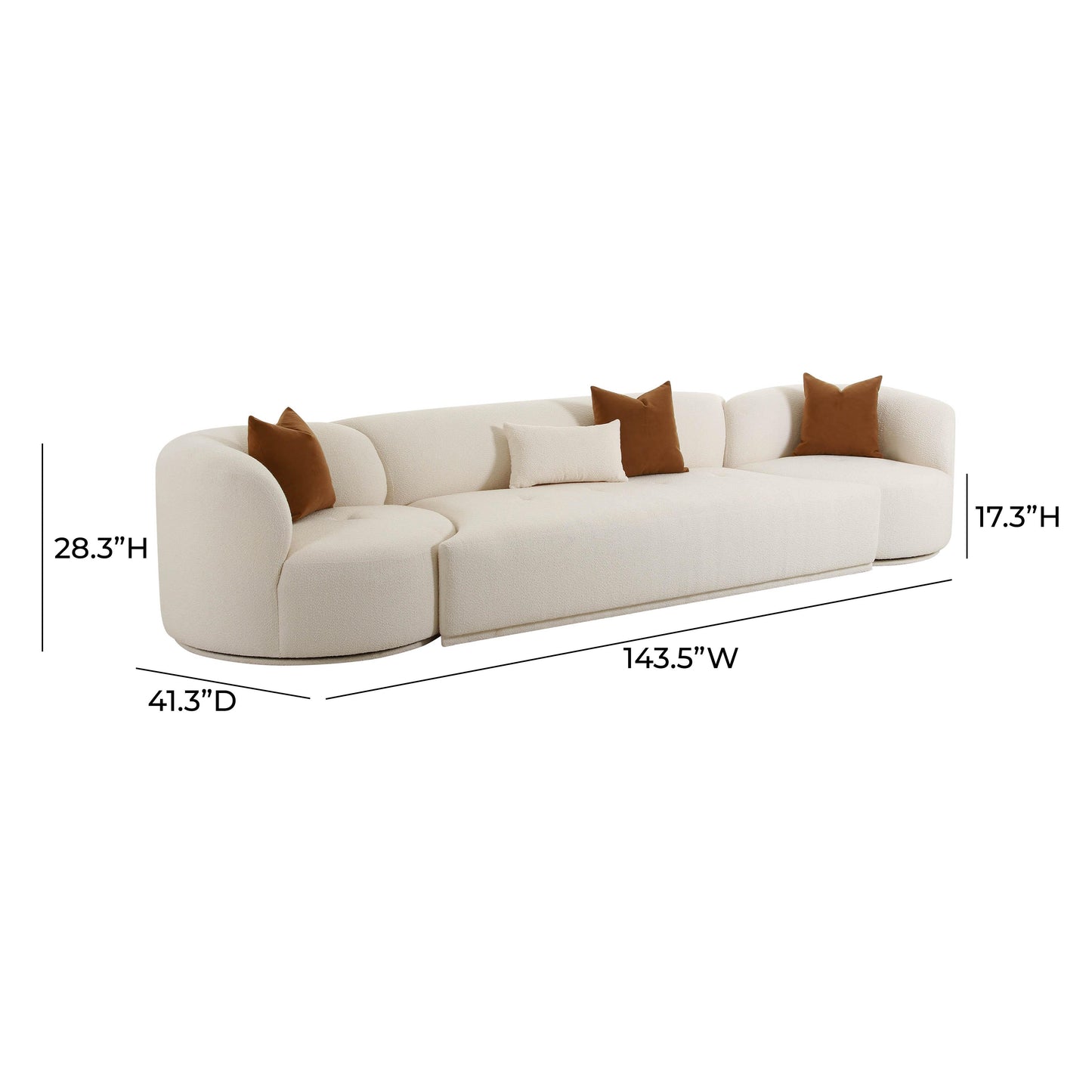 crosshatch cream boucle 3-piece modular sofa