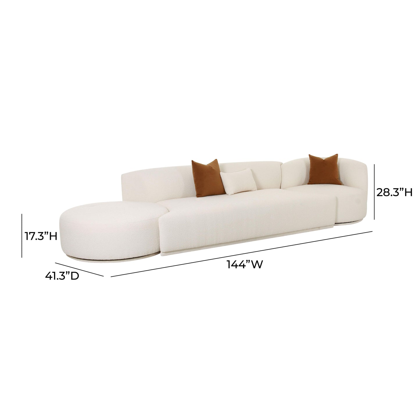 crosshatch cream boucle 3-piece chaise modular sofa