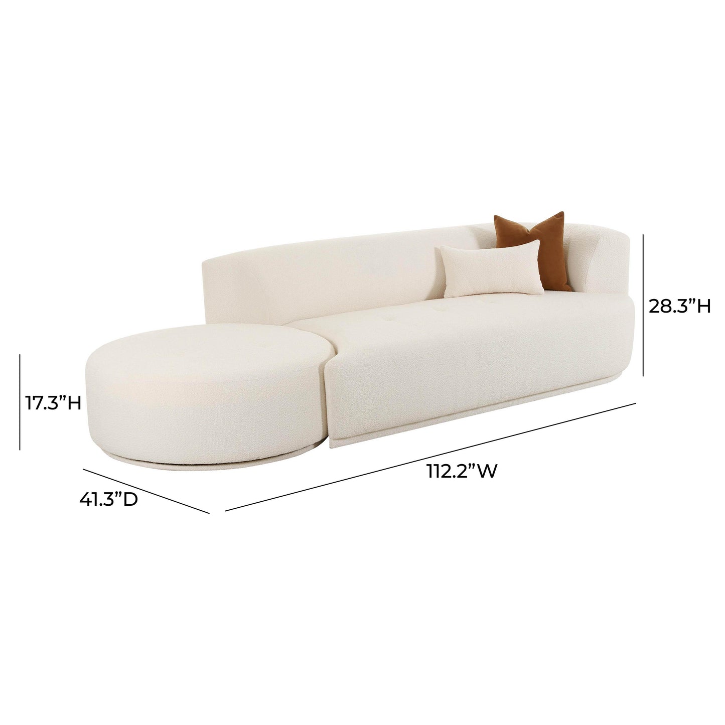 crosshatch cream boucle 2-piece chaise modular raf sofa