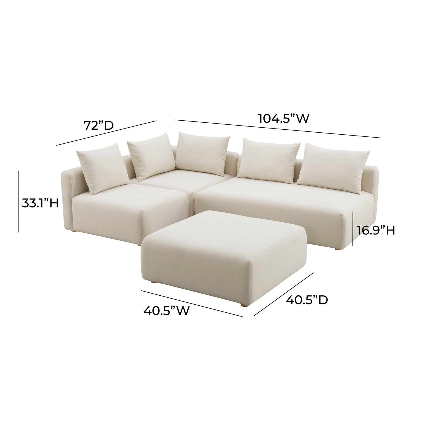 julianna cream linen 4-piece modular chaise sectional