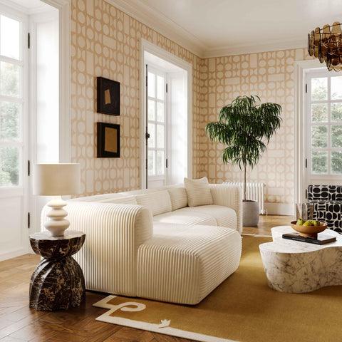 Brandy Fluffy Oversized Cream Corduroy Modular LAF Sectional