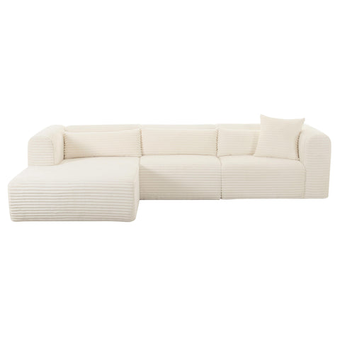 Brandy Fluffy Oversized Cream Corduroy Modular LAF Sectional