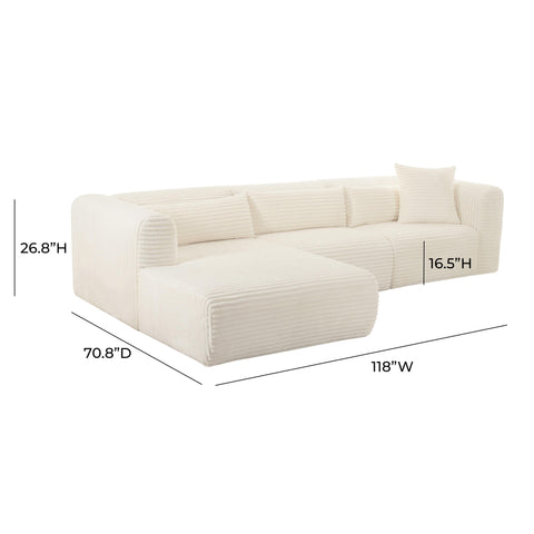 Brandy Fluffy Oversized Cream Corduroy Modular LAF Sectional