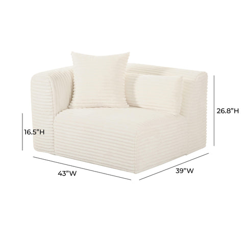 Brandy Fluffy Oversized Cream Corduroy Modular LAF Corner Chair