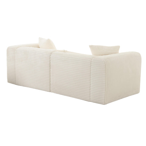 Brandy Fluffy Oversized Cream Corduroy Modular Loveseat