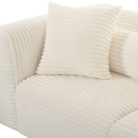 Brandy Fluffy Oversized Cream Corduroy Modular Loveseat