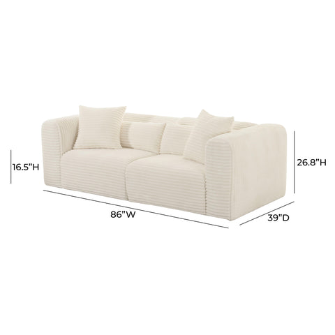 Brandy Fluffy Oversized Cream Corduroy Modular Loveseat