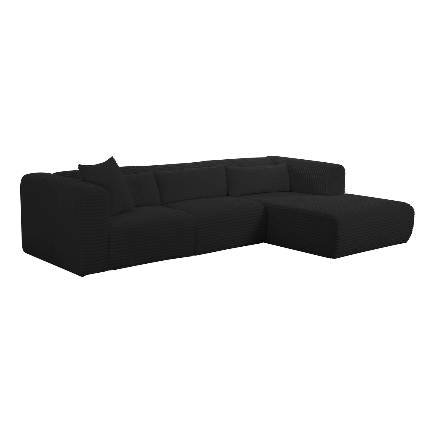 maddie fluffy oversized black corduroy modular raf sectional