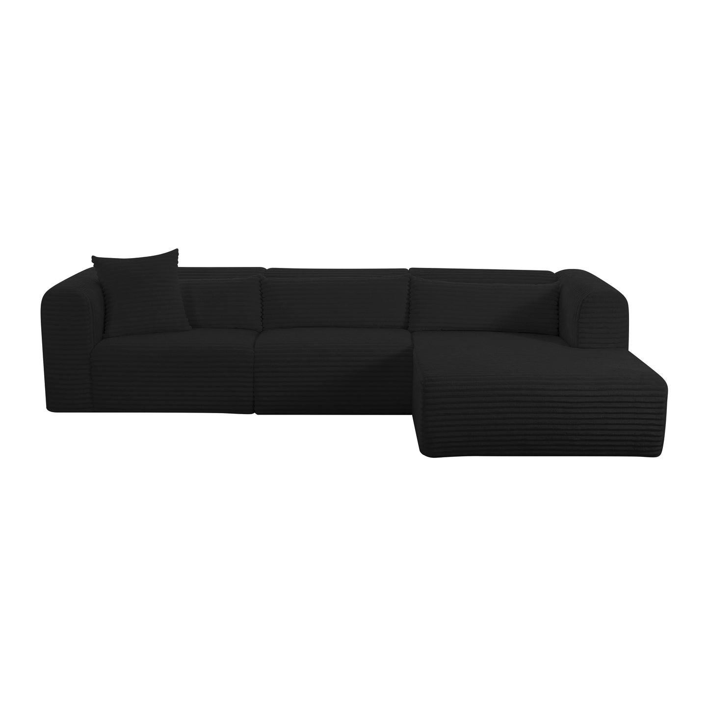 maddie fluffy oversized black corduroy modular raf sectional