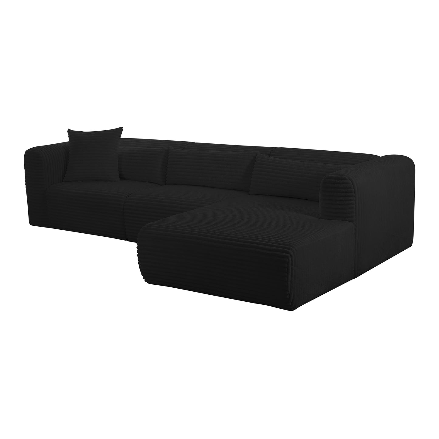 maddie fluffy oversized black corduroy modular raf sectional