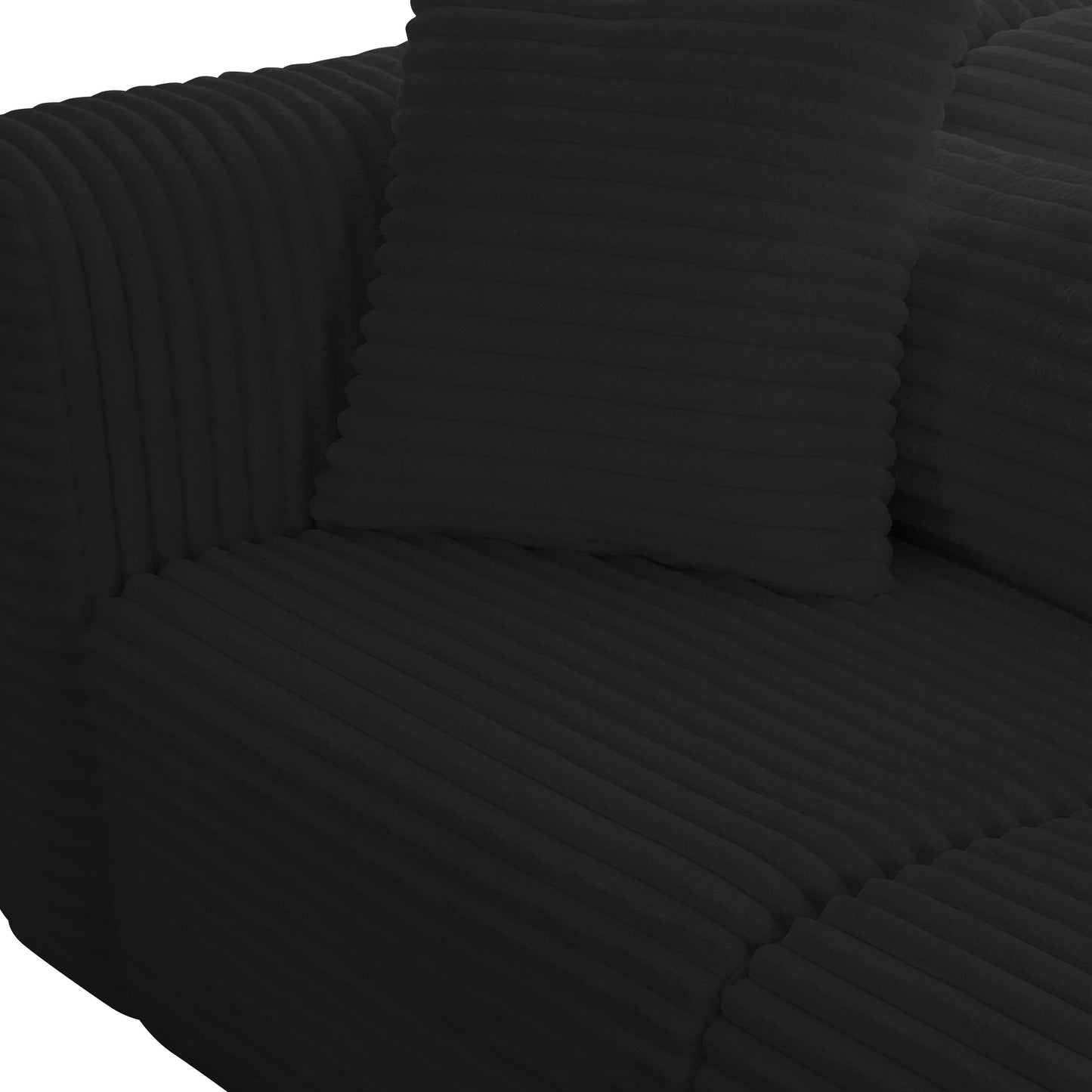 maddie fluffy oversized black corduroy modular raf sectional