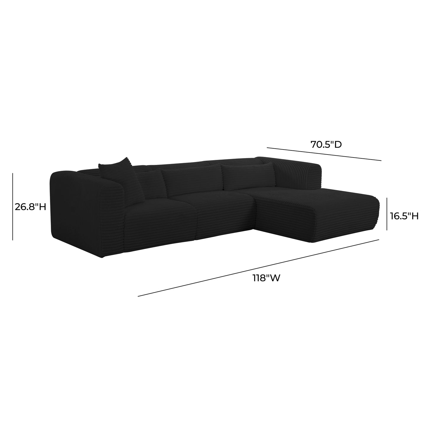 maddie fluffy oversized black corduroy modular raf sectional