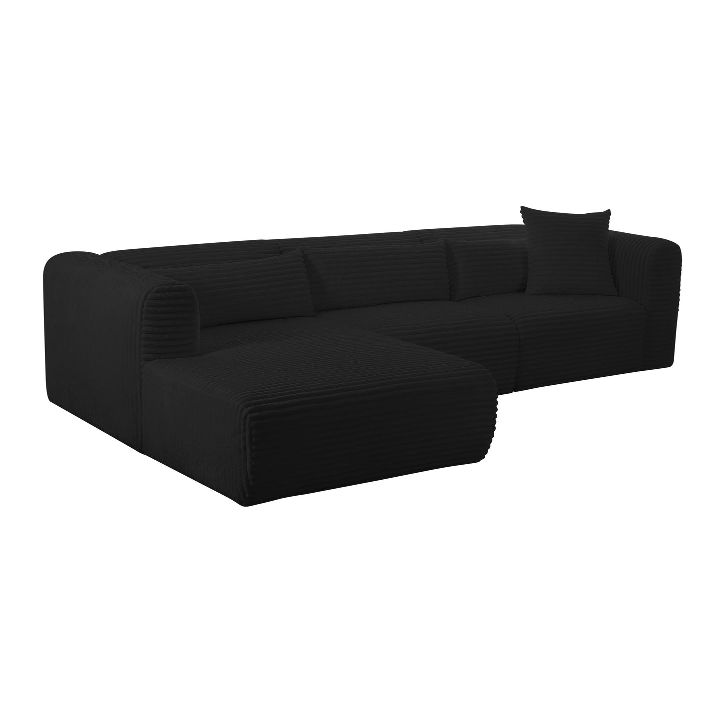 maddie fluffy oversized black corduroy modular laf sectional